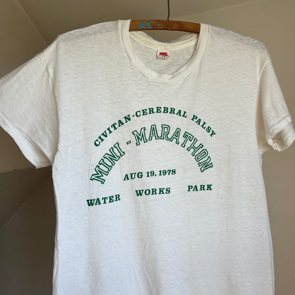 Vintage 70s Single Stitch T Shirt Large White Civitan Cerebral Palsy Marathon